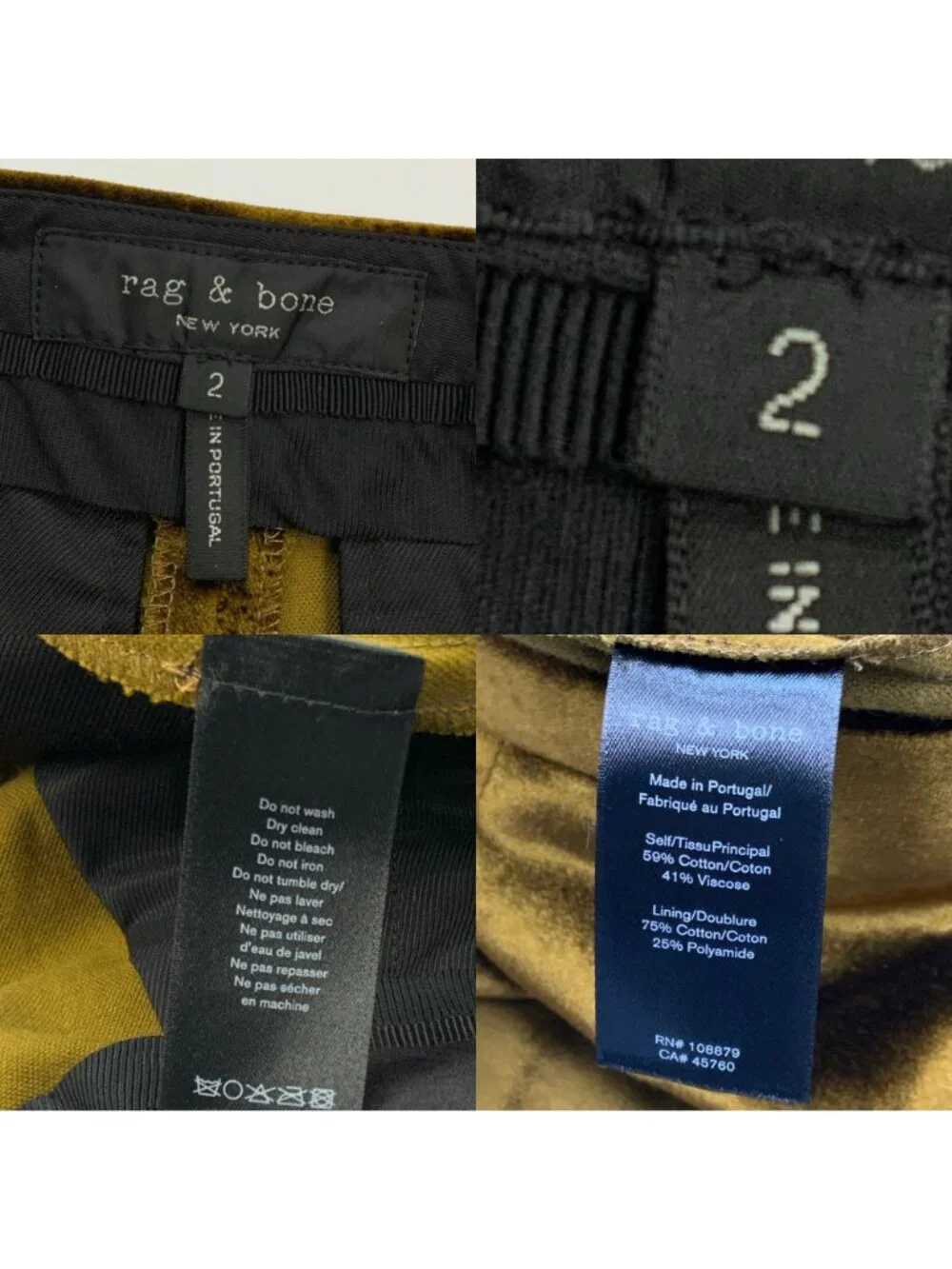Rag & Bone Poppy Velvet Trouser Pant 2 Olive